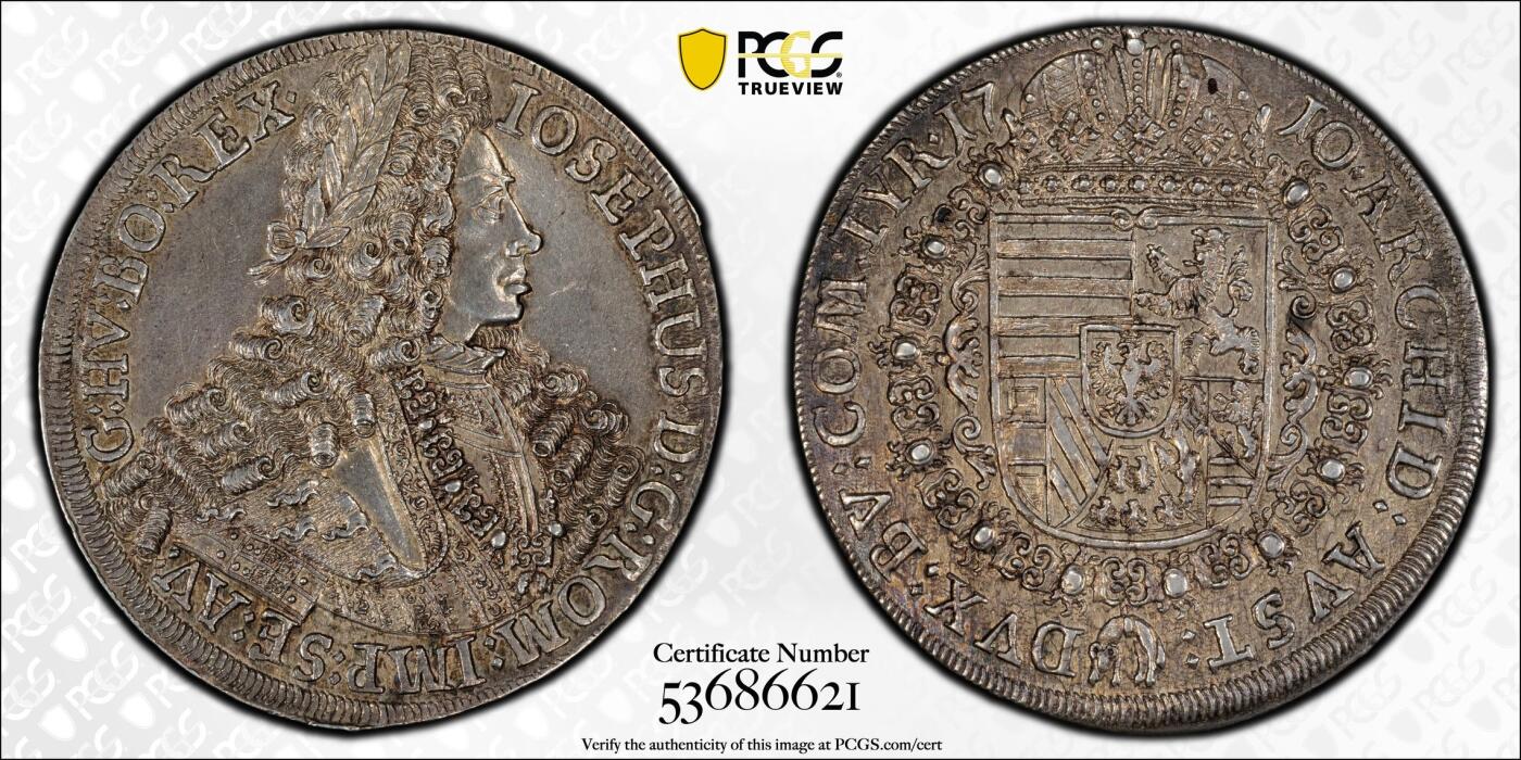 万国钱币拍卖第058期（万国新年大拍） PCGS MS61 1710/00年神圣罗马帝国约瑟夫一世金羊毛盾徽大泰勒 罕见骑字年份 PCGS唯一冠军分 哈尔造币厂铸 原味淡彩收藏级