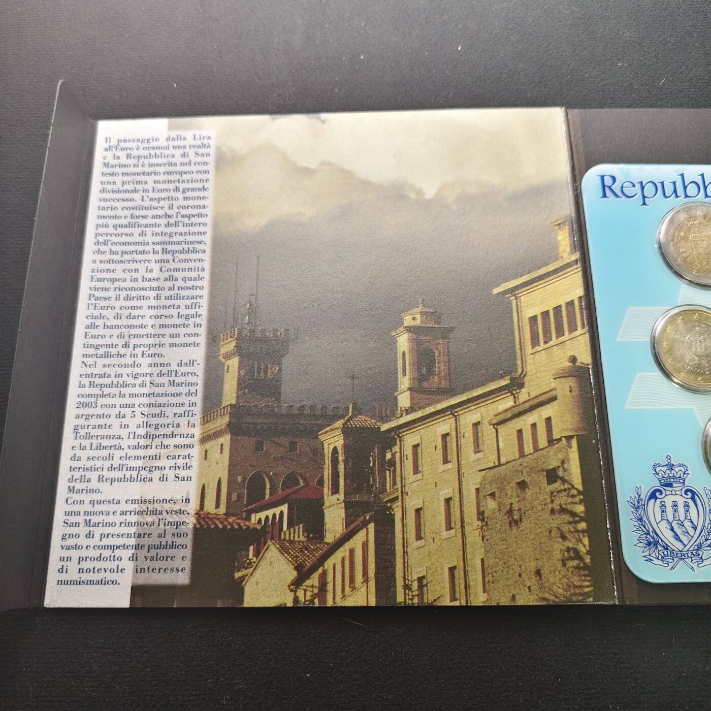 【全场包邮】纯粹捡漏拍491场（免费代拍第28场） 圣马力诺2003年官方封装套币-含5欧元独立宽容自由（32毫米18克）纪念银币