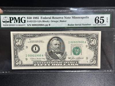 《外钞收藏家》第五百九十八期（2026年新年第一场）（本平台长期征集拍品、欢迎藏友们联系合作） - 1985年美国小头版50美元 PMG65 雷达号