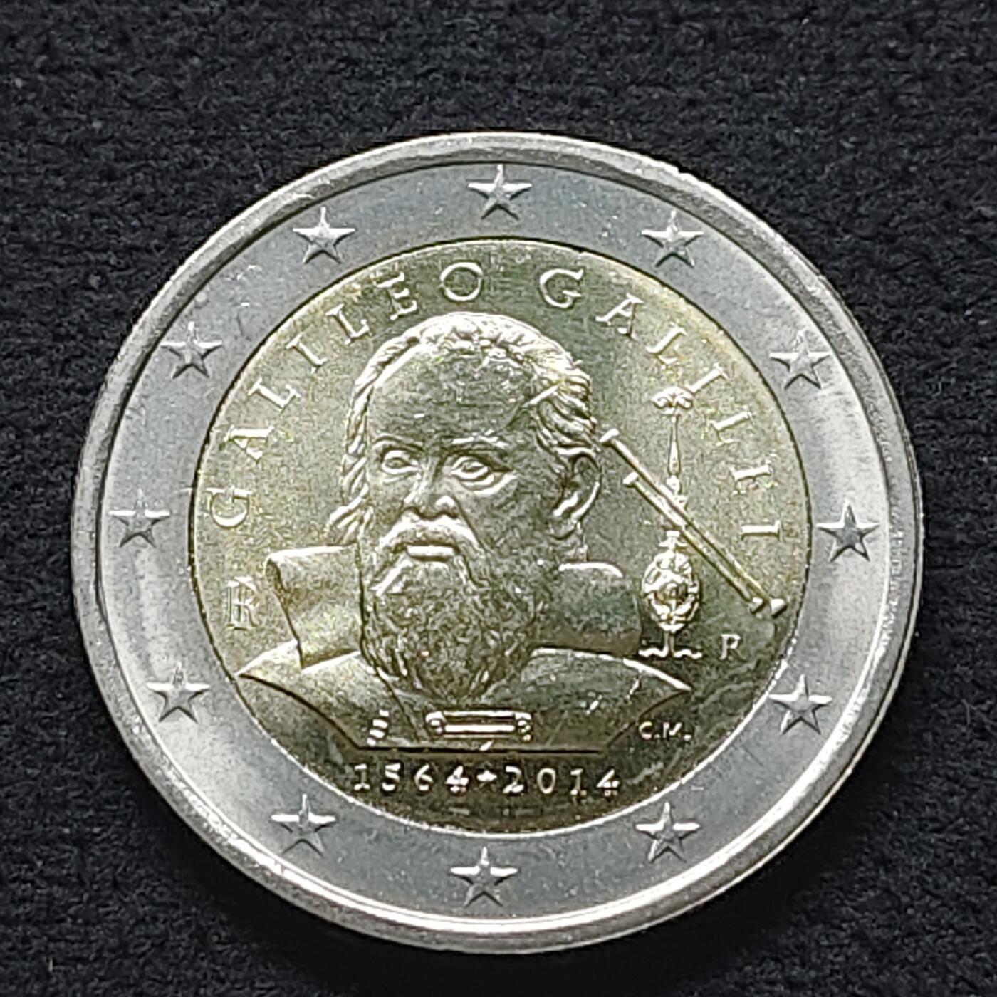 【全场包邮】纯粹捡漏拍490场（免费代拍第27场） 意大利2014年2欧元伽利略诞生450周年双色纪念币