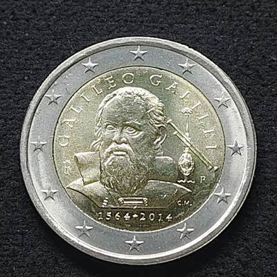 【全场包邮】纯粹捡漏拍490场（免费代拍第27场） - 意大利2014年2欧元伽利略诞生450周年双色纪念币