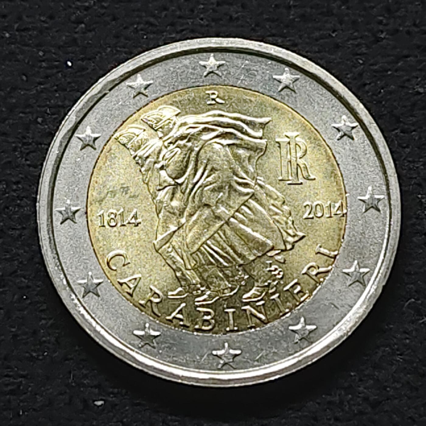 【全场包邮】纯粹捡漏拍490场（免费代拍第27场） 意大利2014年2欧元宪兵队成立200周年双色纪念币