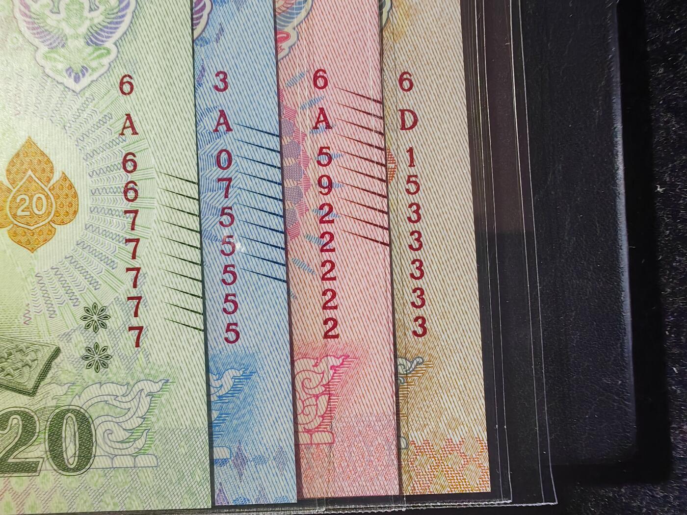 精品靓号 老虎号套币 泰国 20-50-100-1000泰铢  无4 全新UNC 刀拆品无触摸高分品相 全套四张价