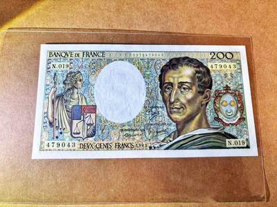 【Blue Auction】世界纸币精拍第770期——18级TOP拍卖/信誉/品质/专业/高效💫 - 法国 1983年200法郎 孟德斯鸠 UNC-