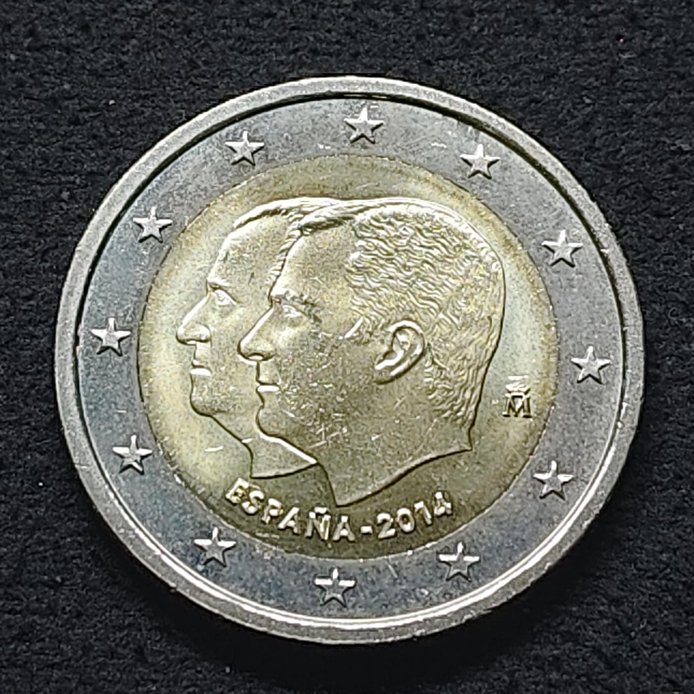 【全场包邮】纯粹捡漏拍490场（免费代拍第27场） 西班牙2014年2欧元费利佩六世继承王位双色纪念币