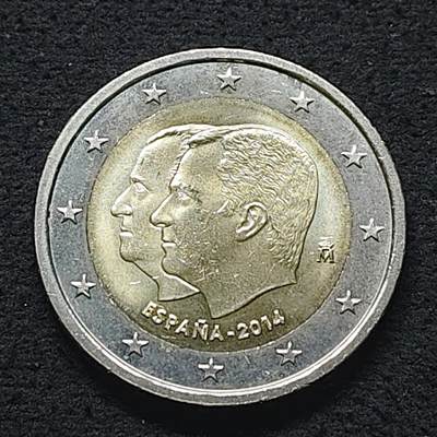 【全场包邮】纯粹捡漏拍490场（免费代拍第27场） - 西班牙2014年2欧元费利佩六世继承王位双色纪念币