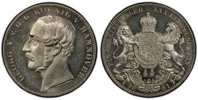 万国钱币拍卖第058期（万国新年大拍） - PCGS MS65 1861年德国汉诺威流通狮马泰勒 流通狮马中的少见年份 BU品质极其难得 极强的浮雕镜面和喷砂质感 实物上手状态惊艳 PC亚军分更高仅一枚