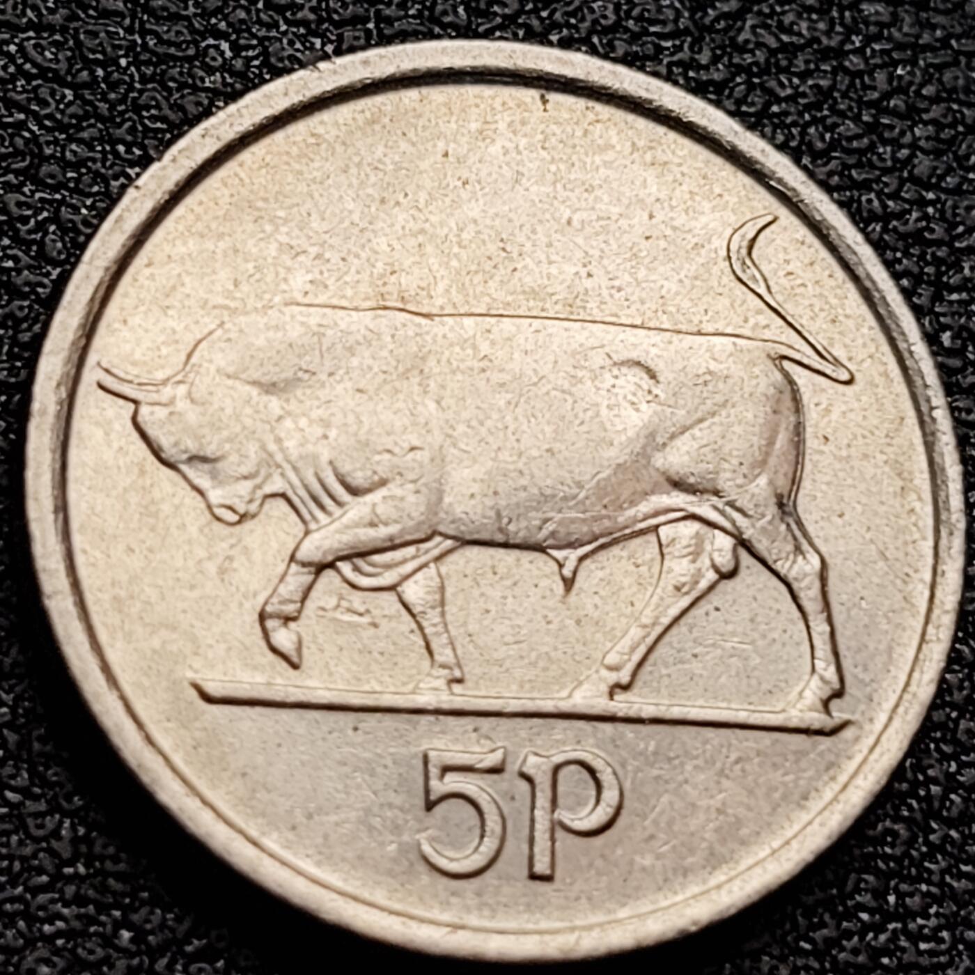 泉币菌-第157场-跨年欢乐场（特修改截拍时间为23:30分） 公牛 爱尔兰 1993年 5便士铜镍硬币 18mm