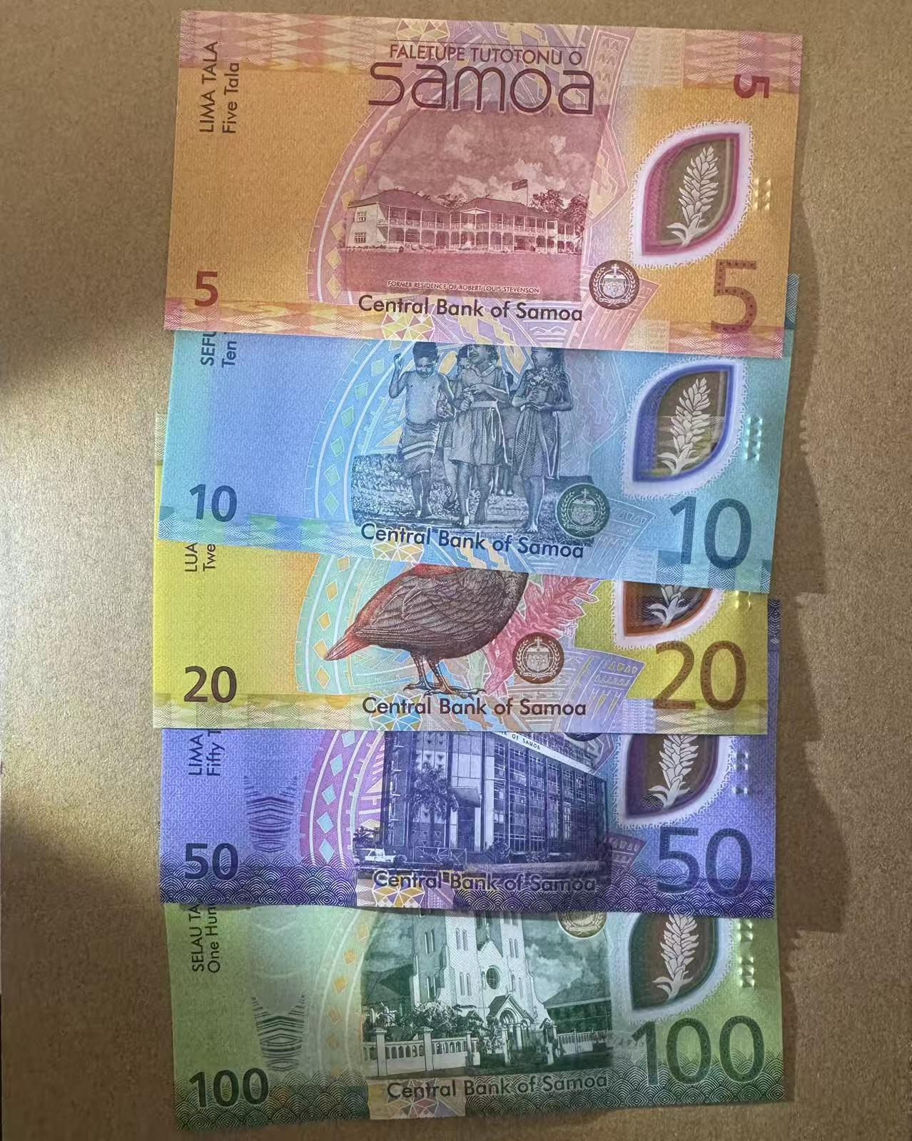 【Blue Auction】世界纸币精拍第770期——18级TOP拍卖/信誉/品质/专业/高效💫 【一组5张均首发冠598全同套】萨摩亚新版5-100塔拉 全新UNC