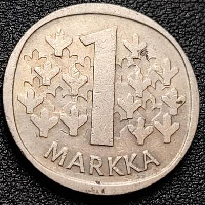 泉币菌-第157场-跨年欢乐场（特修改截拍时间为23:30分） - 芬兰1马克铜镍硬币 1972年 立狮持剑 直径24mm