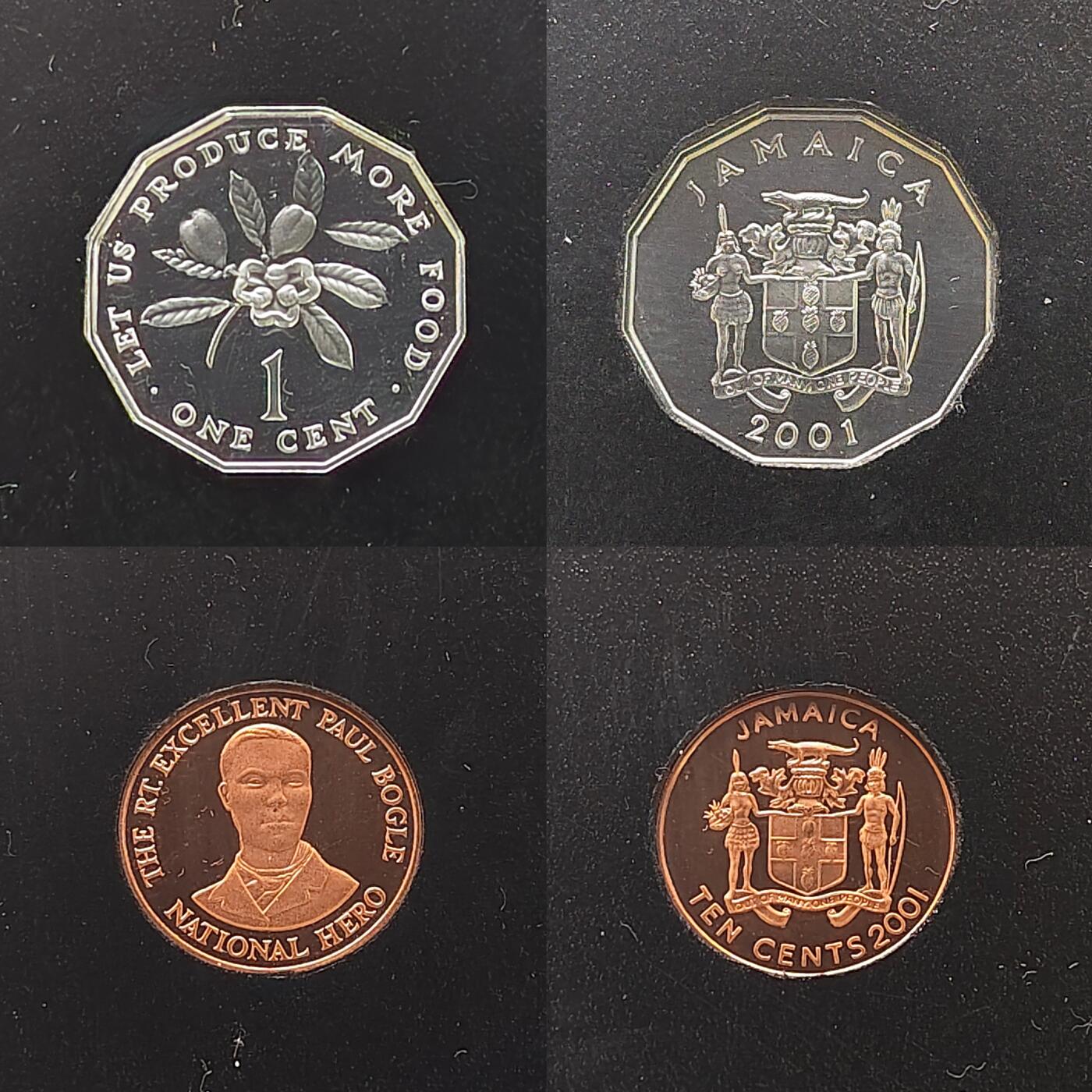 【全场包邮】纯粹捡漏拍491场（免费代拍第28场） 【罕见】牙买加2001年官方精制套币-含联合国儿童基金会精制克朗型（38.61毫米28.28克）纪念银币-量500