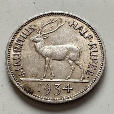 🌹外币初藏🌹🐯2026年第1场  每周二四六晚8️⃣点 接代拍 英属毛里求斯1934年1/2卢比银币 5.83克916银