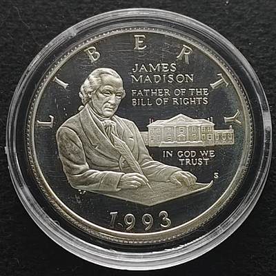 【全场包邮】纯粹捡漏拍491场（免费代拍第28场） - 美国1993年半元麦迪逊和权利法案精制（30.61毫米12.5克）纪念银币