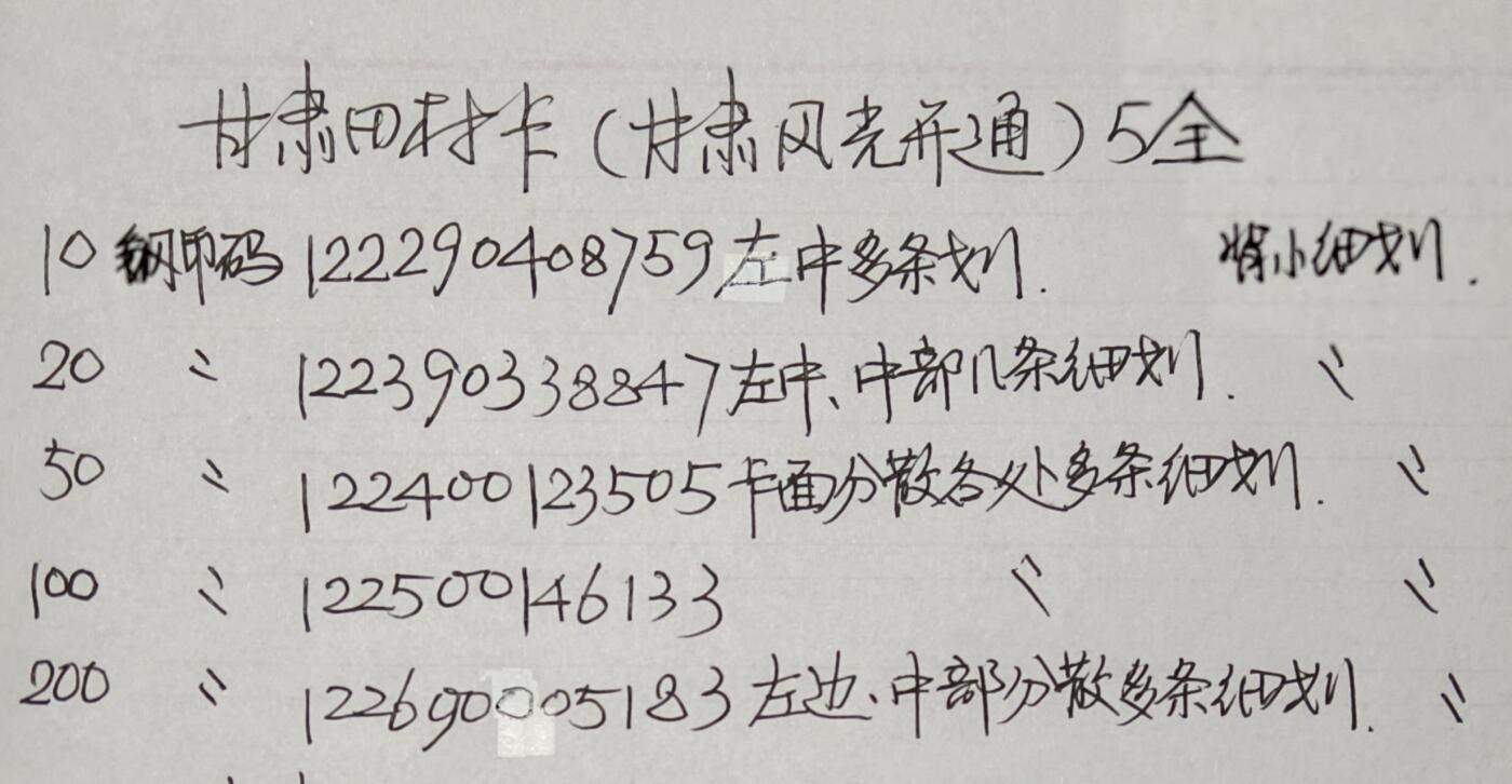 公藏第60期裸卡拍卖 甘肃田村卡【甘肃风光开通】5全品相钢印码见描述。