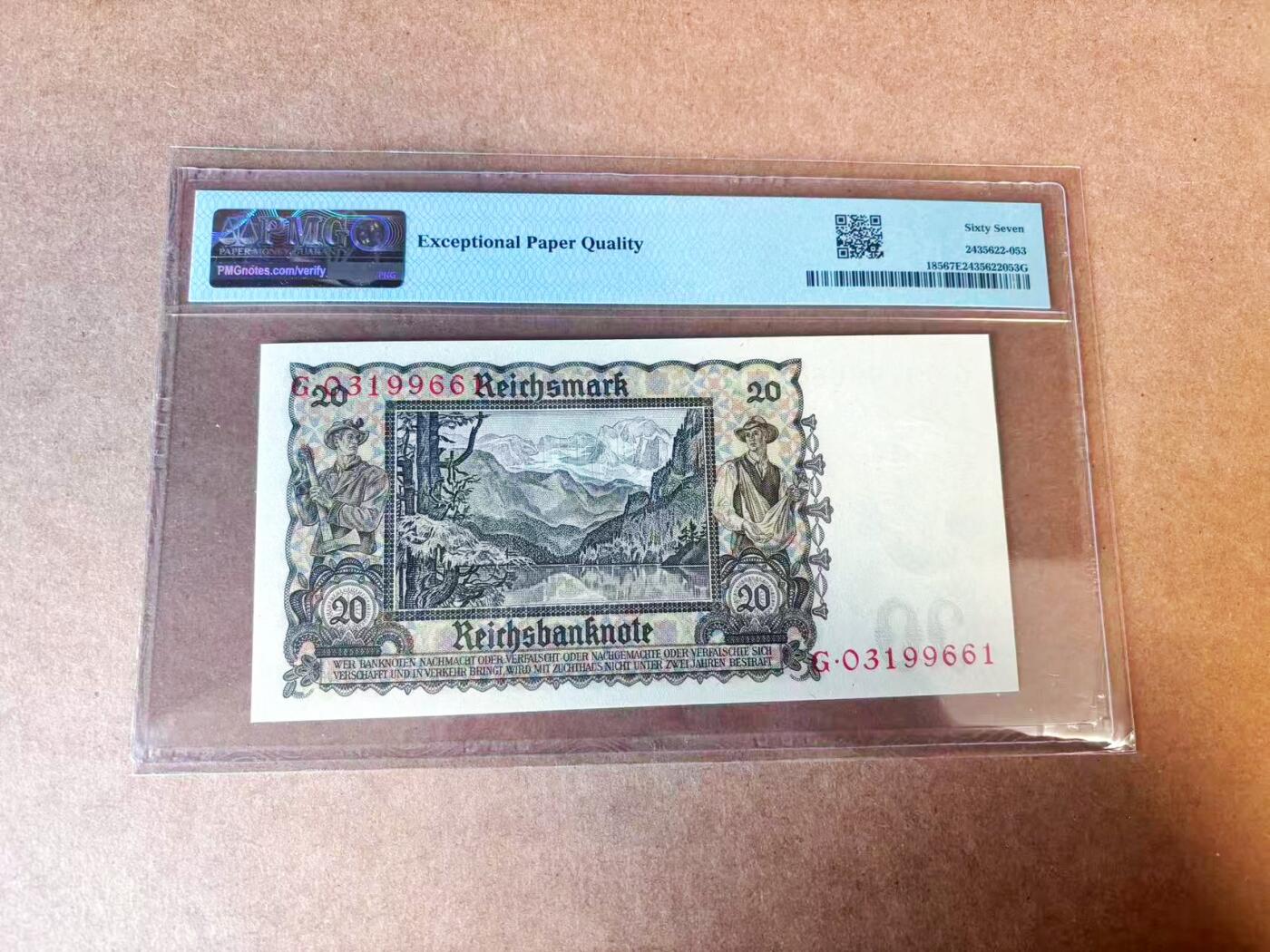 【Blue Auction】世界纸币精拍第770期——18级TOP拍卖/信誉/品质/专业/高效💫 【无47】德国 1939年20马克 PMG67EPQ  