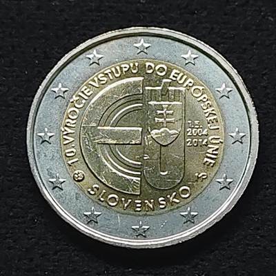 【全场包邮】纯粹捡漏拍490场（免费代拍第27场） - 斯洛伐克2014年2欧元加入欧盟10周年双色纪念币