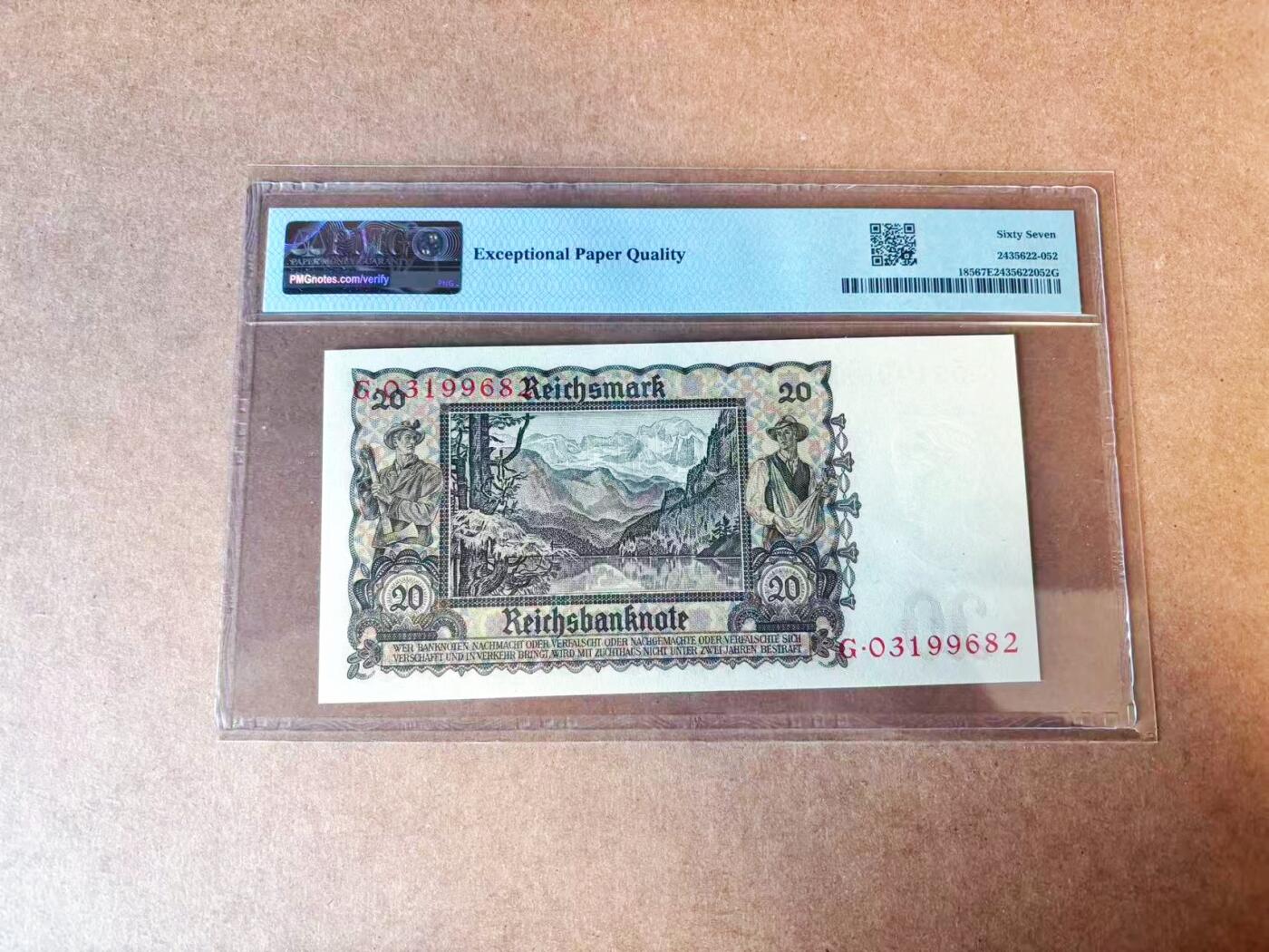 【Blue Auction】世界纸币精拍第770期——18级TOP拍卖/信誉/品质/专业/高效💫 【无47】德国 1939年20马克 PMG67EPQ  
