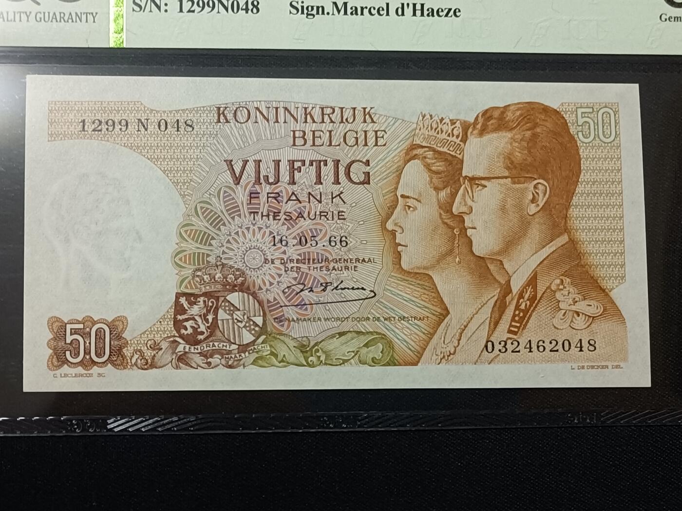 【游宝包邮场】蛇年第104期  比利时-50法郎【1966年 全新UNC】