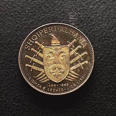 【全场包邮】纯粹捡漏拍491场（免费代拍第28场） - 【罕见】阿尔巴尼亚1970年5列克斯坎德培战胜土耳其人的500周年纪念精制（30毫米16.66克）纪念银币-量500