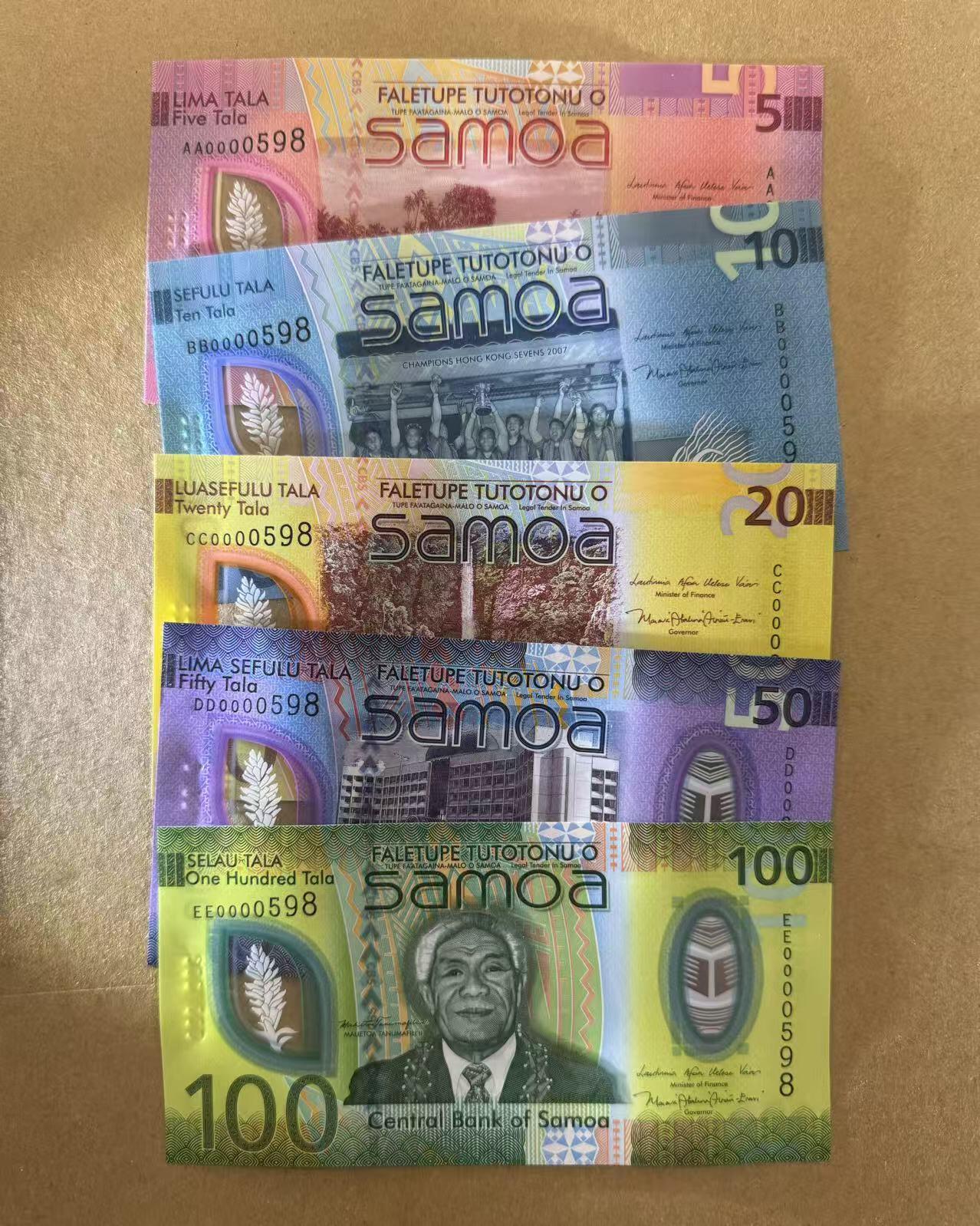【Blue Auction】世界纸币精拍第770期——18级TOP拍卖/信誉/品质/专业/高效💫 【一组5张均首发冠598全同套】萨摩亚新版5-100塔拉 全新UNC
