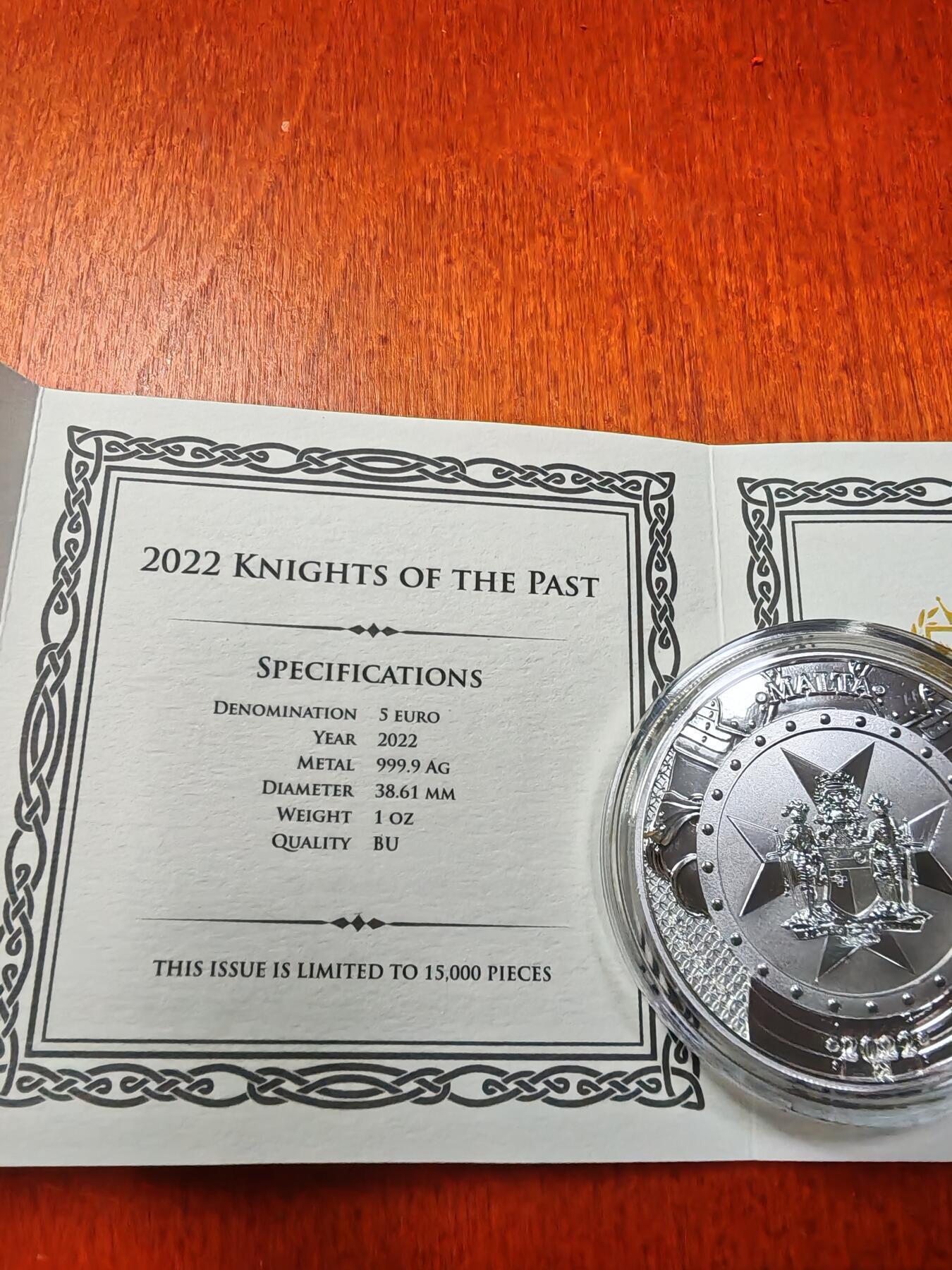 长老汇蛇年精选第九十场拍卖  2022马耳他过去的武士5欧元1盎司银币，卡装，1.5万枚
