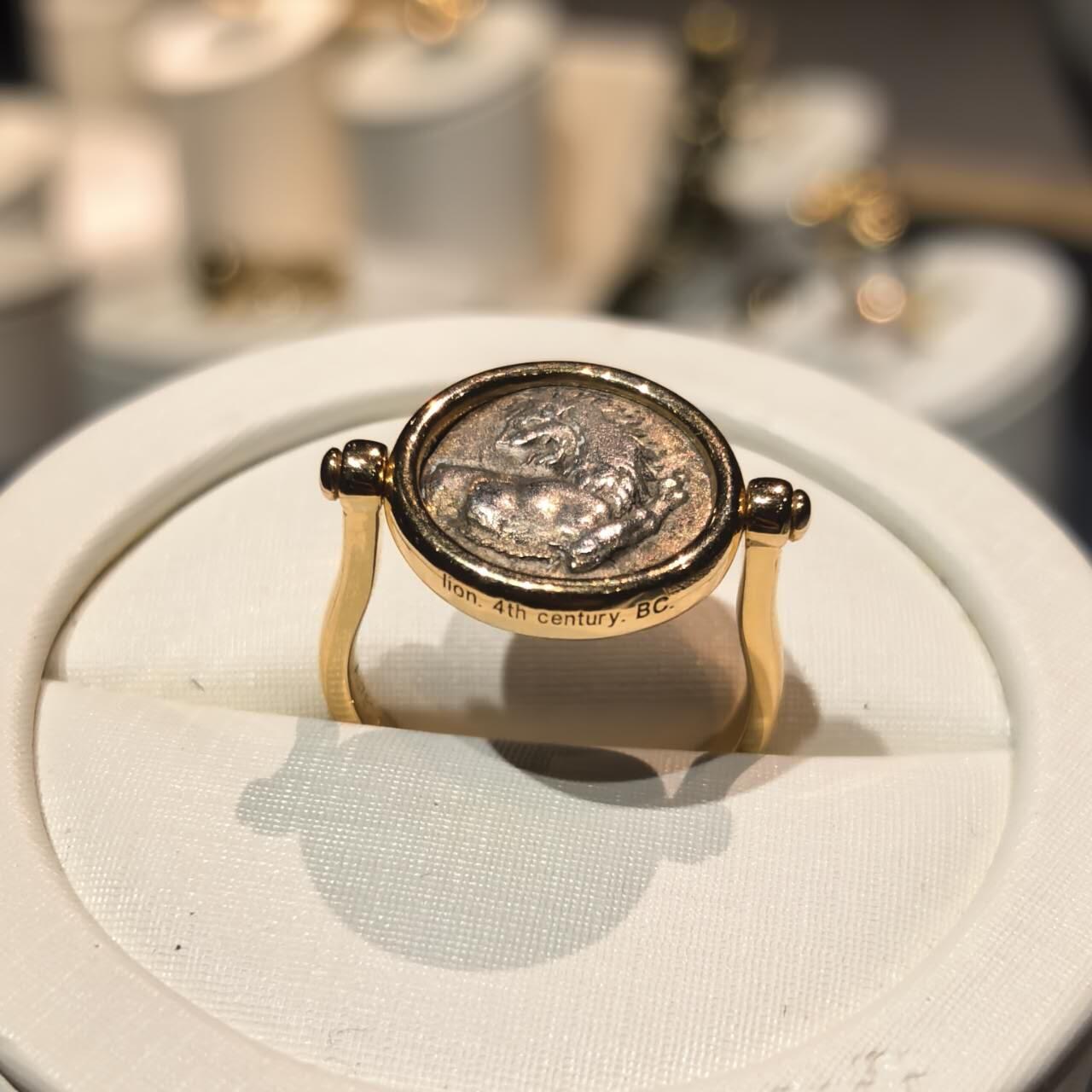 古希腊回首狮古币戒指