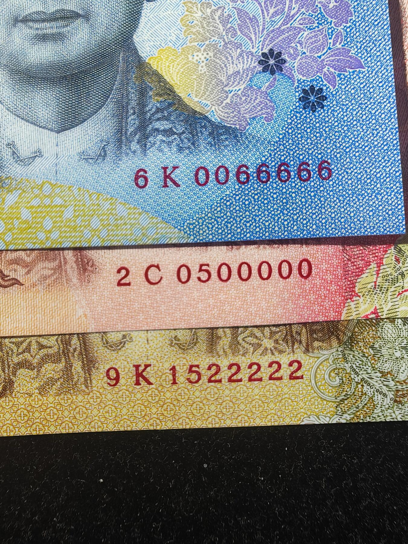 精品靓号 老虎号套币 泰国 2015年 50-100-1000泰铢 无47   全新UNC 刀拆品无触摸高分品相 三张一套价