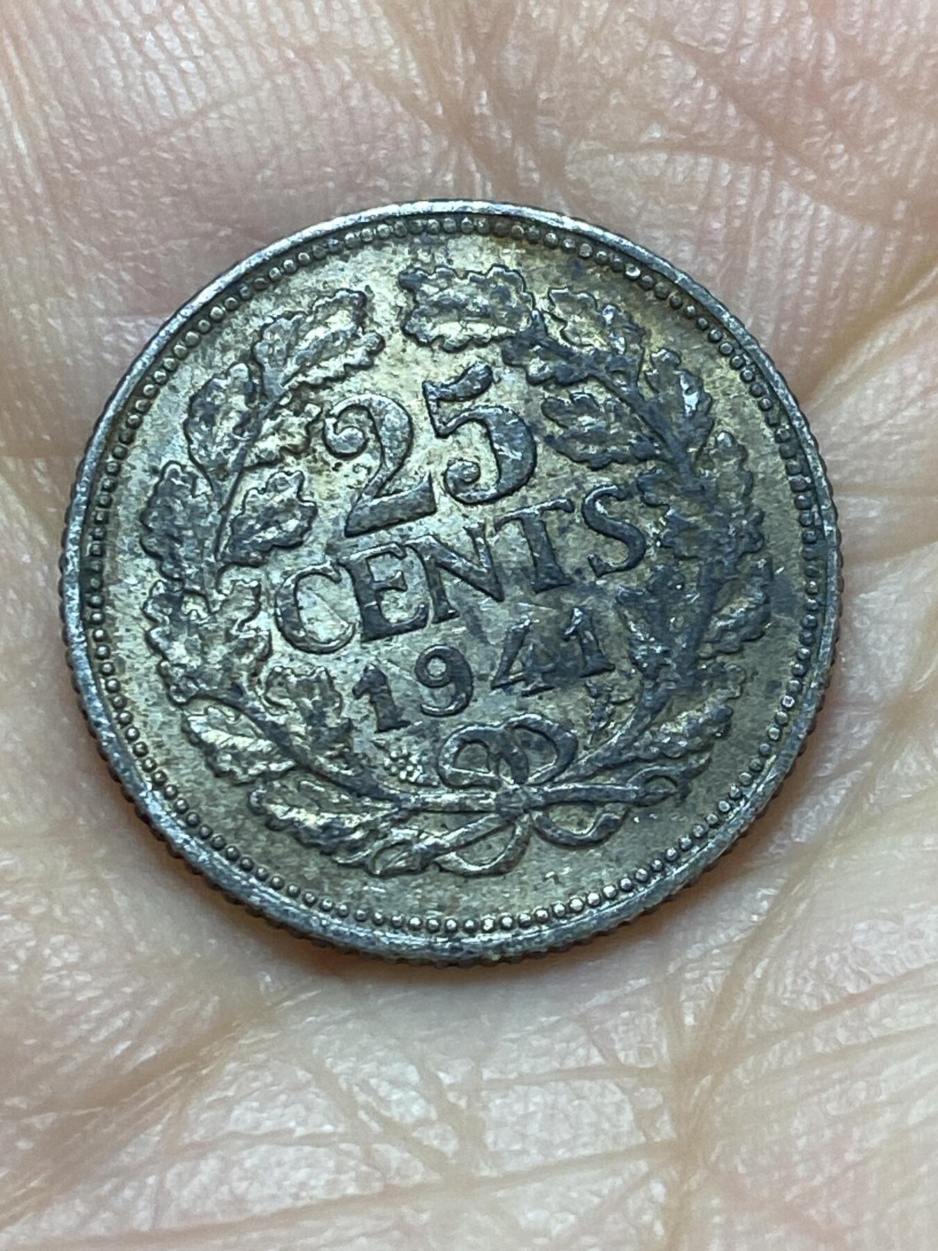 2026年第二场(总第一百七十一场）外国好品散币场(免佣金) 荷兰🇳🇱1941年25分银币(威廉明娜女王中年，Grapes–葡萄标，640银)