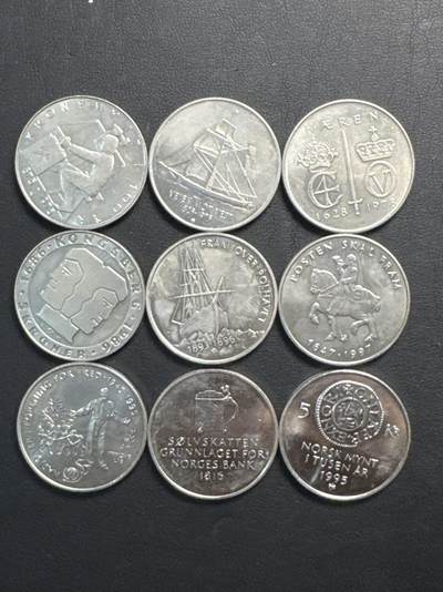 ❤️【币观天下】❤️ 第337期钱币拍卖- 2026.1.2周五晚上6点半场-长期征集拍品 - 挪威纪念币5克朗9枚一组