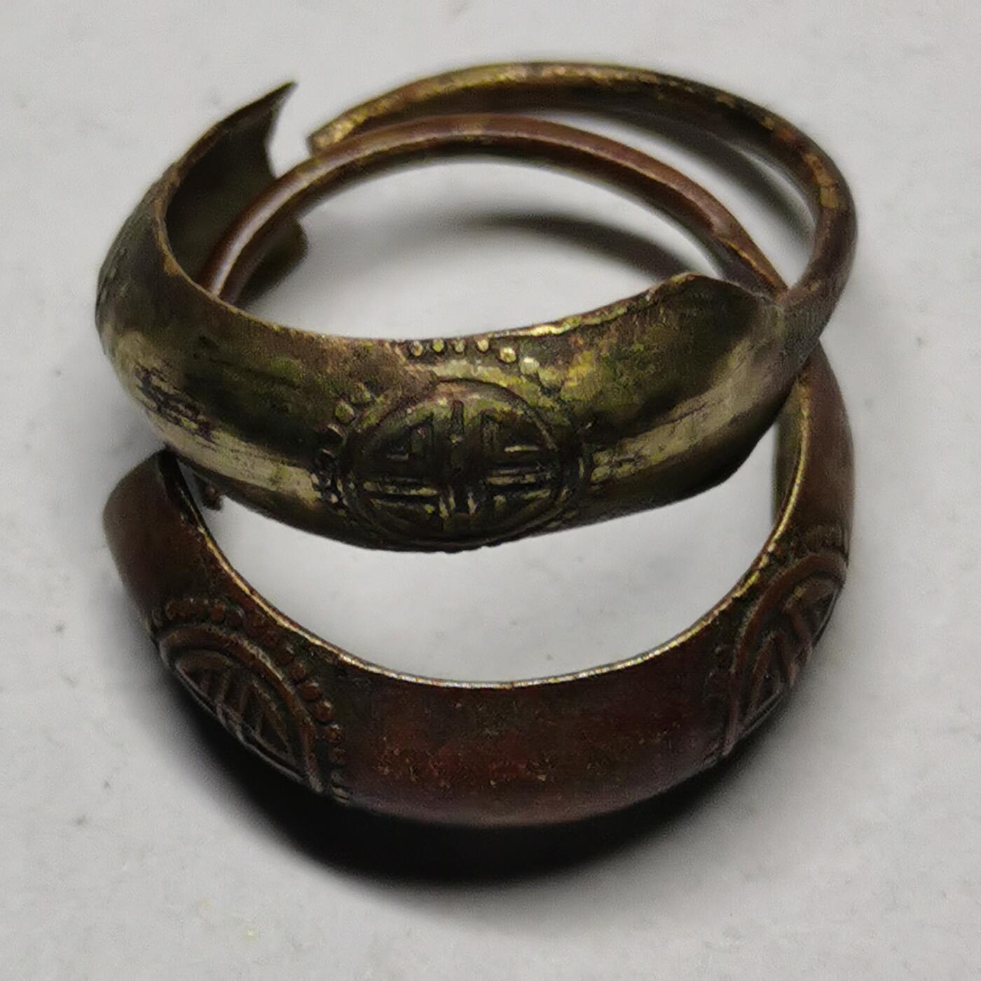 杂件专场92期 清末民国铜鎏金寿字花纹耳环一对