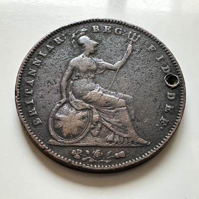 🌹外币初藏🌹🐯2026年第1场  每周二四六晚8️⃣点 接代拍 英国1854年一便士 大铜币 孔未穿