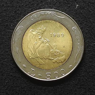 【全场包邮】纯粹捡漏拍490场（免费代拍第27场） - 圣马力诺1989年500里拉达尔马提亚圣人马力诺的生平与传说双色币