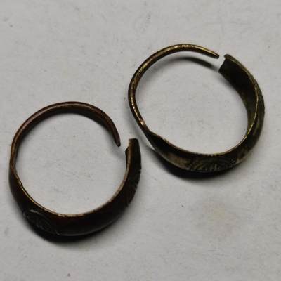 杂件专场92期 - 清末民国铜鎏金寿字花纹耳环一对