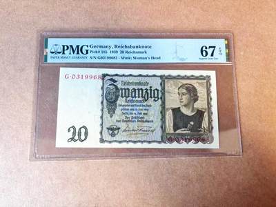 【Blue Auction】世界纸币精拍第770期——18级TOP拍卖/信誉/品质/专业/高效💫 - 【无47】德国 1939年20马克 PMG67EPQ  