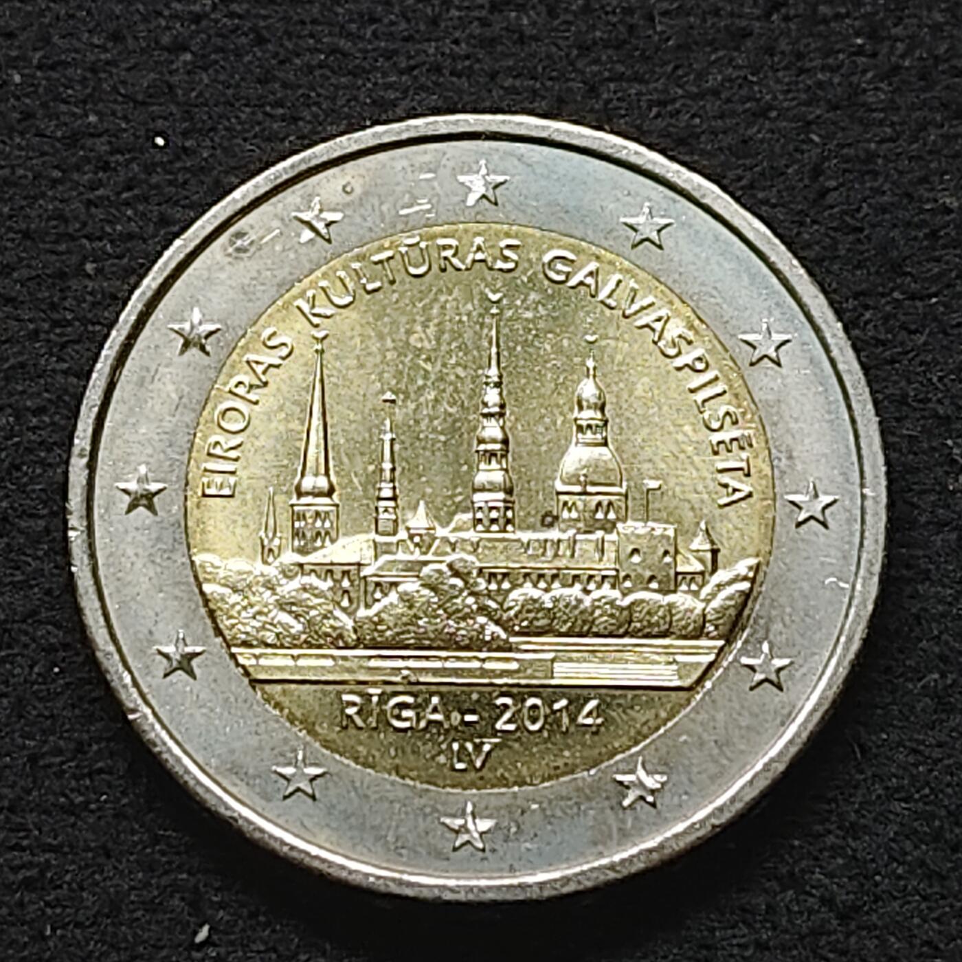 【全场包邮】纯粹捡漏拍490场（免费代拍第27场） 拉脱维亚2014年2欧元欧洲文化之都里加双色纪念币
