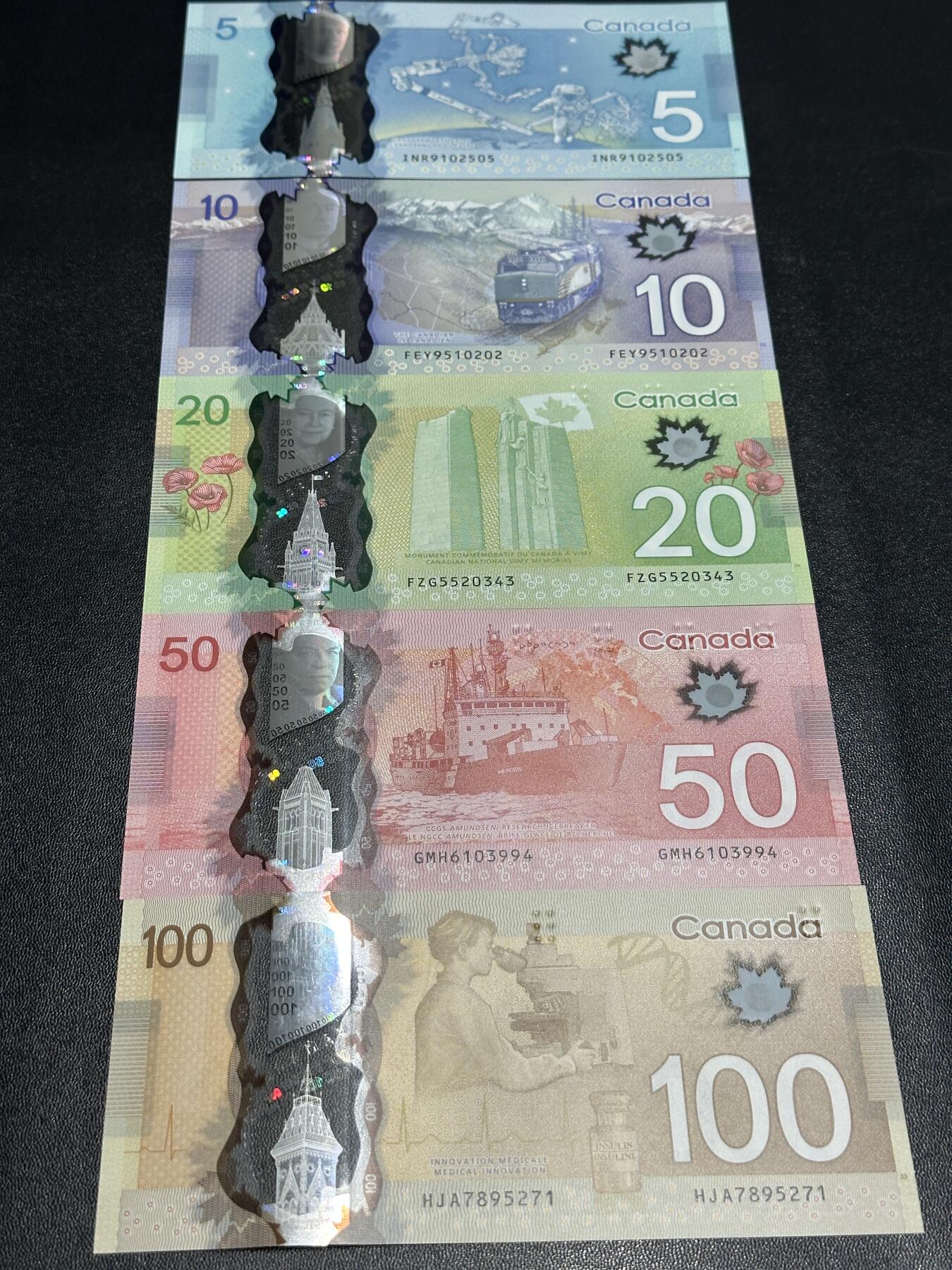 《外钞收藏家》第五百九十八期（2026年新年第一场）（本平台长期征集拍品、欢迎藏友们联系合作） 加拿大5-100元 五张一起 全新UNC