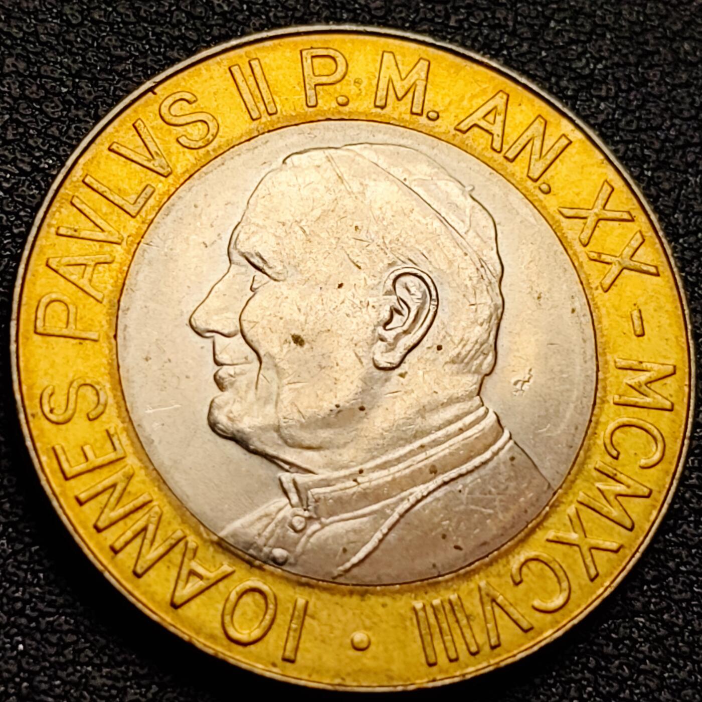 泉币菌-第158场-元旦欢乐场，开年第一场，新年快乐！（特修改截拍时间为23:30分） 稀少原光极美 梵蒂冈1997年 保罗二世1000里拉双金属币 梵蒂冈国徽 27.1×2.1mm