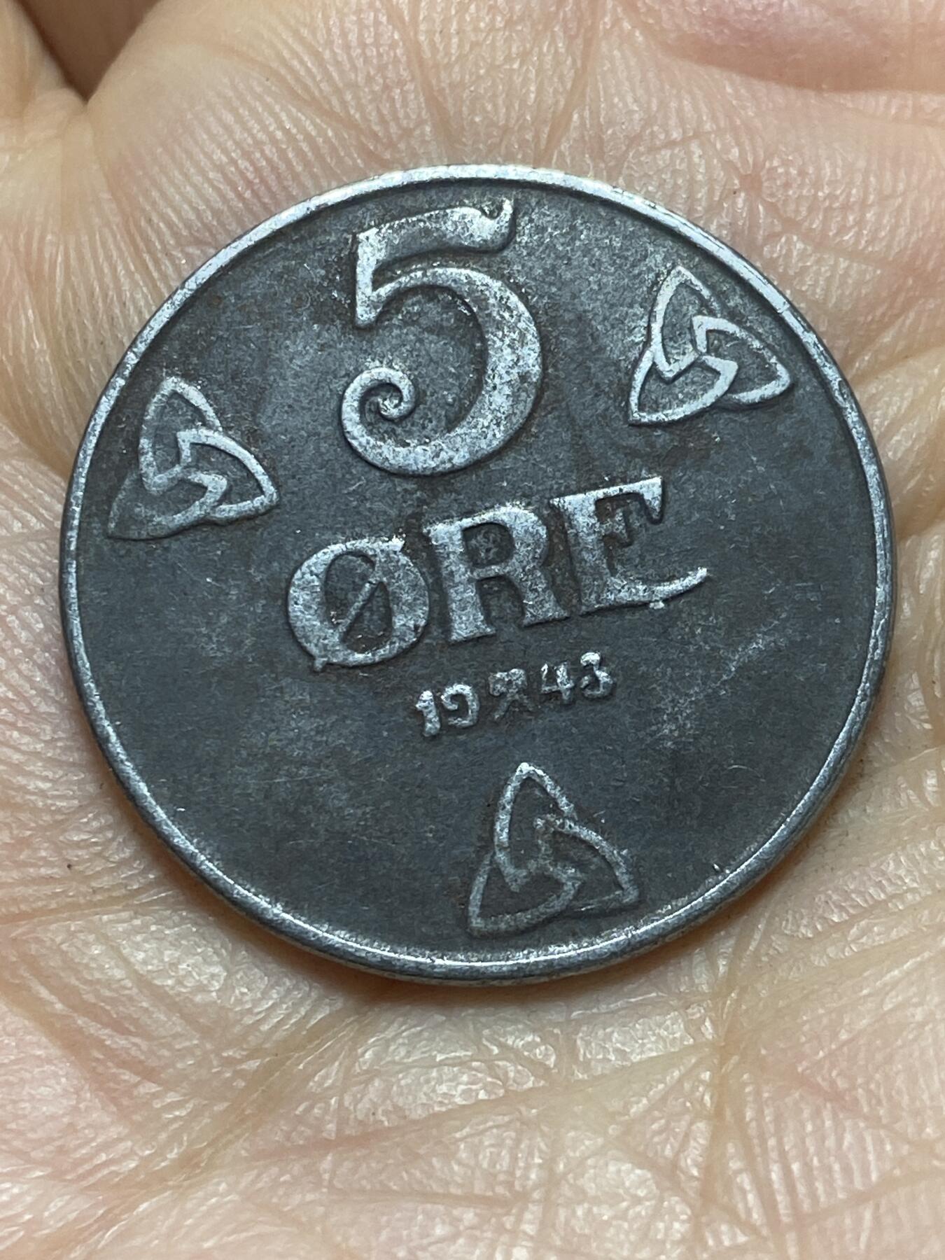 2026年第二场(总第一百七十一场）外国好品散币场(免佣金) 挪威🇳🇴1943年5欧尔铁币(哈康七世，二战德国占领时期)