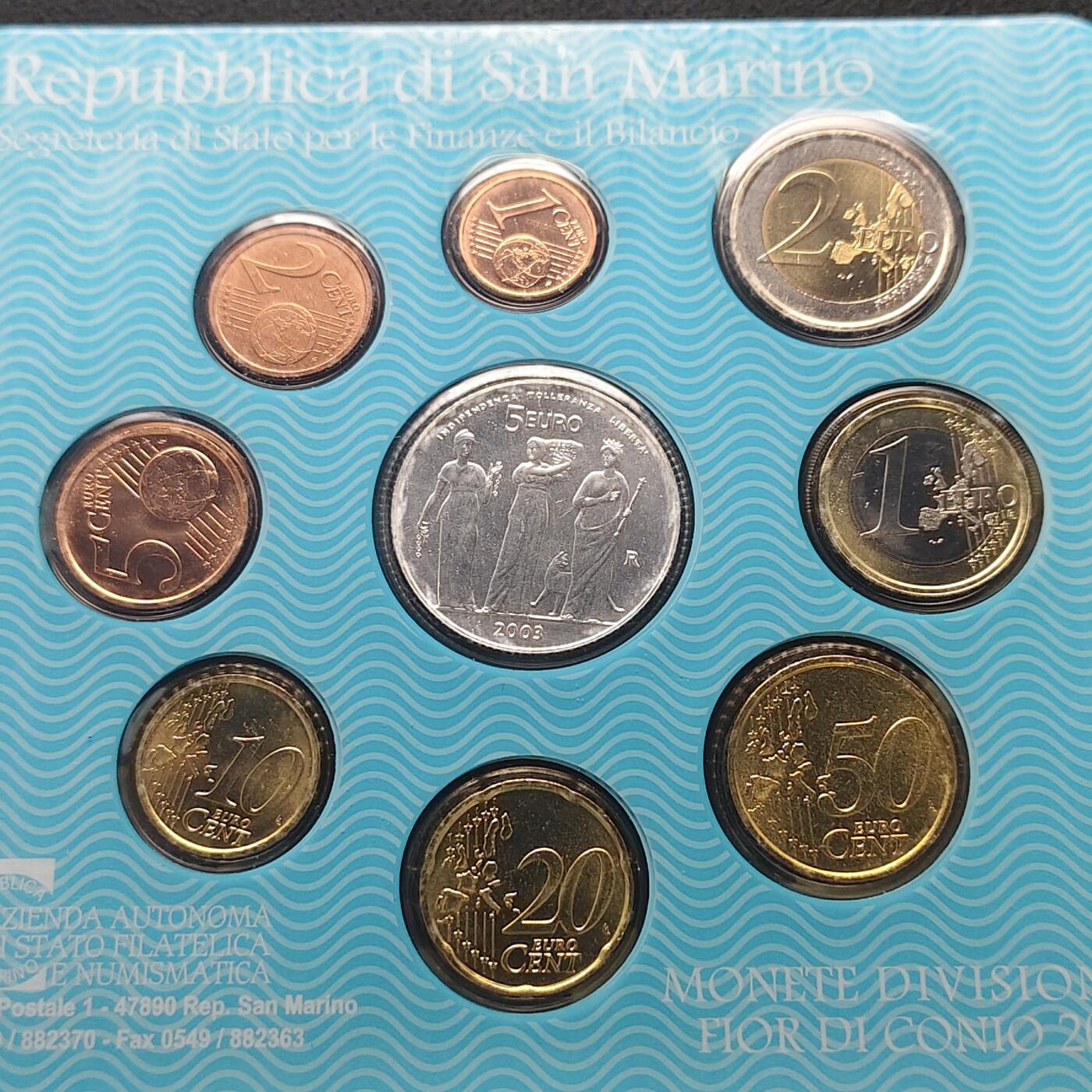 【全场包邮】纯粹捡漏拍491场（免费代拍第28场） 圣马力诺2003年官方封装套币-含5欧元独立宽容自由（32毫米18克）纪念银币