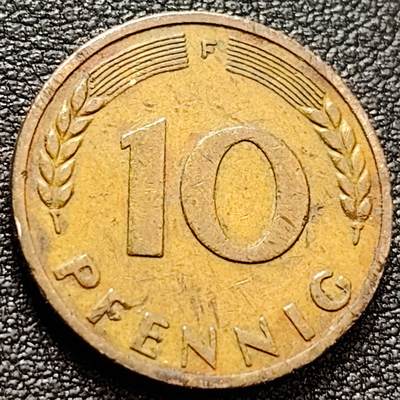 泉币菌-第157场-跨年欢乐场（特修改截拍时间为23:30分） - 五叶橡树 1950年 德国10芬尼黄铜包钢硬币 21.5毫米4.0克