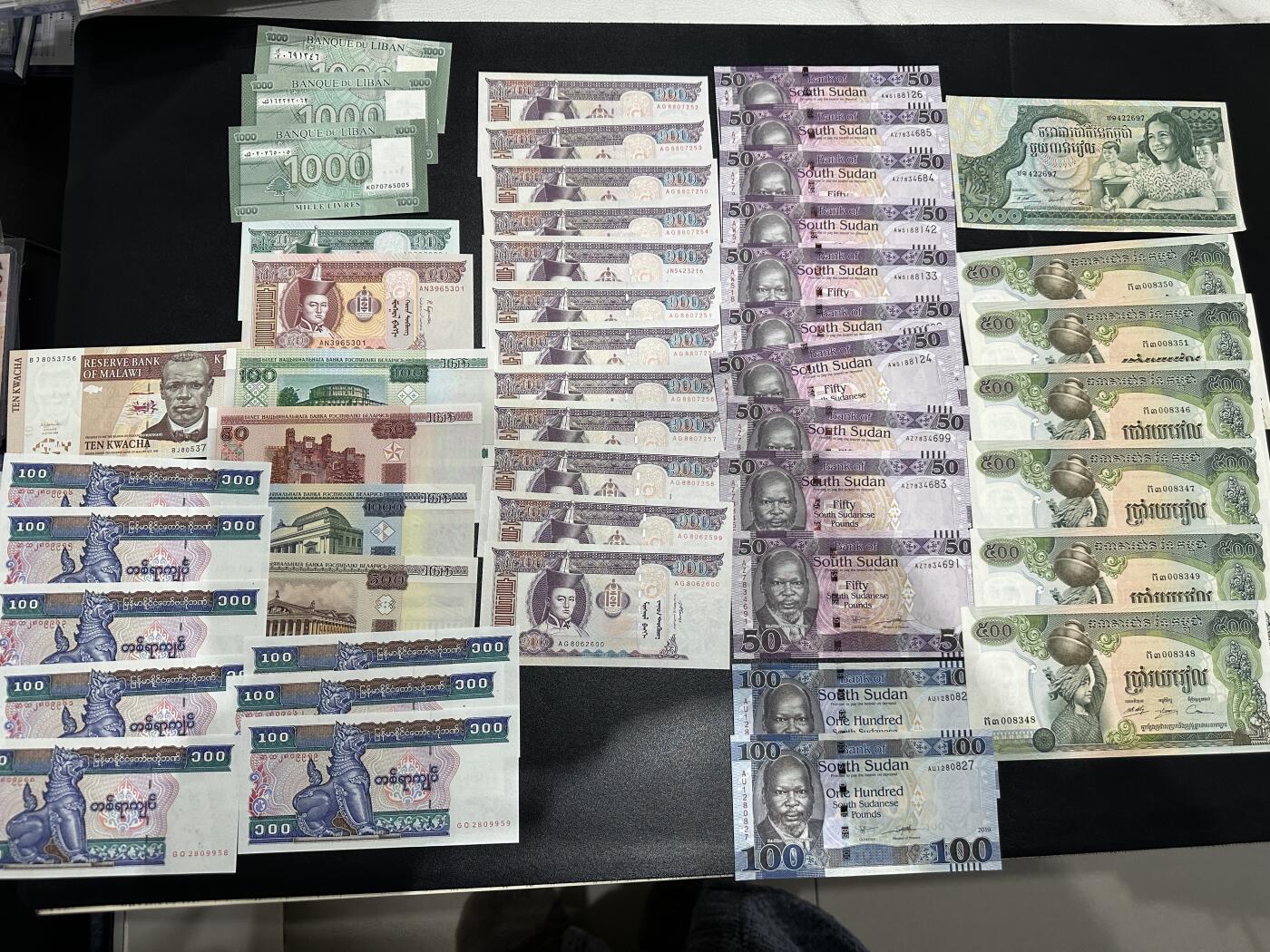 《外钞收藏家》第五百九十八期（2026年新年第一场）（本平台长期征集拍品、欢迎藏友们联系合作） 缅甸、蒙古、南苏丹、柬埔寨等几十张纸币一起 大部份全新 柬埔寨有几张非全新