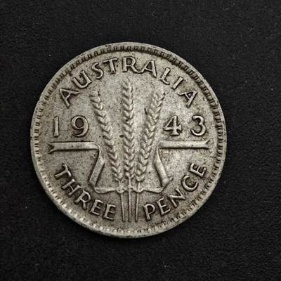 【淘币小摊】实时拍第八百三十八拍   散币银币场   满百包邮可预留二周 每周一统一发货   - 澳大利亚1943年乔治六世3便士银币参考银价25