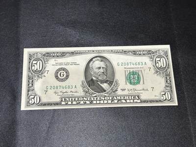 《外钞收藏家》第五百九十八期（2026年新年第一场）（本平台长期征集拍品、欢迎藏友们联系合作） - 1977年美国小头版50美元 无折 一个角有黄斑