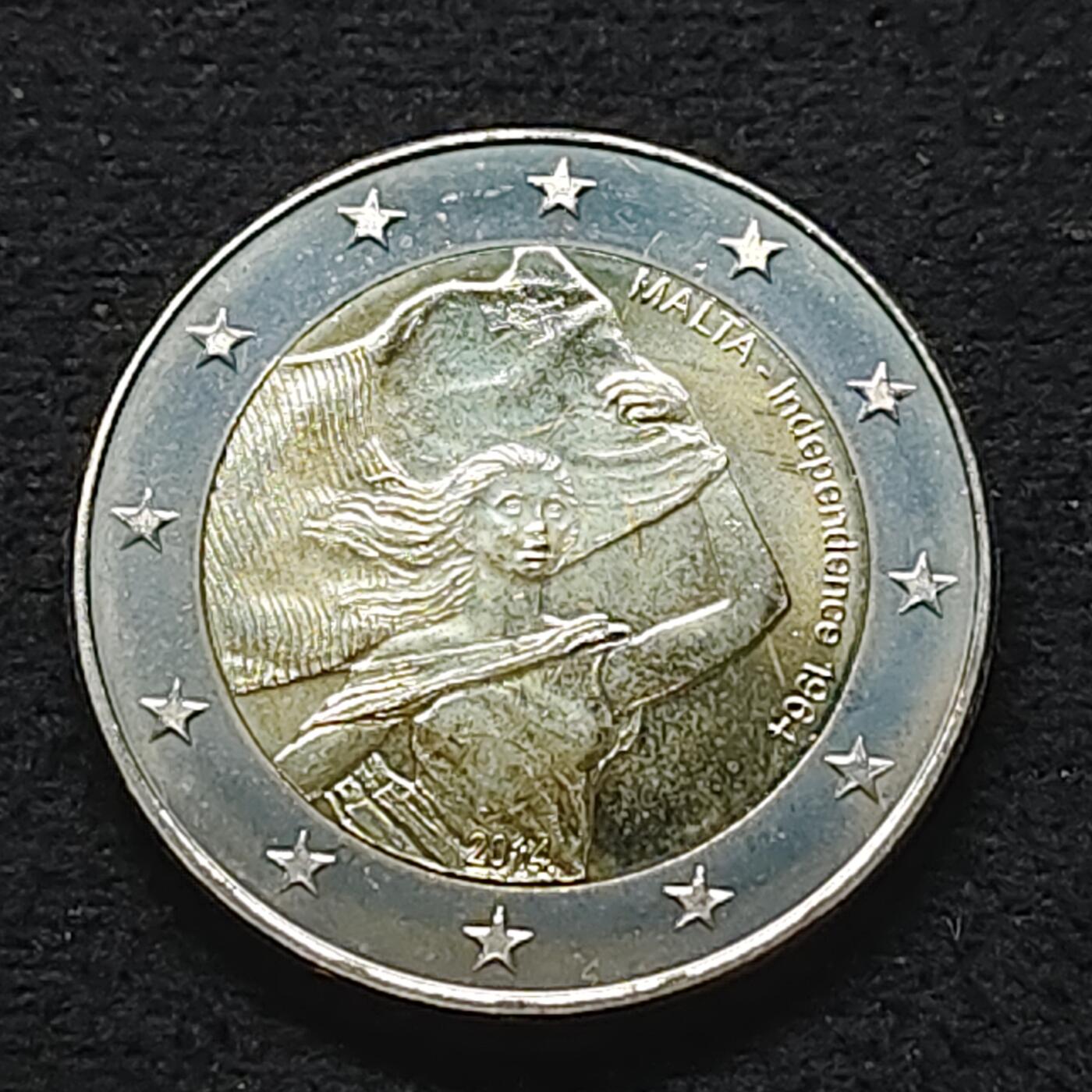 【全场包邮】纯粹捡漏拍490场（免费代拍第27场） 马耳他2014年2欧元马耳他独立50周年双色纪念币