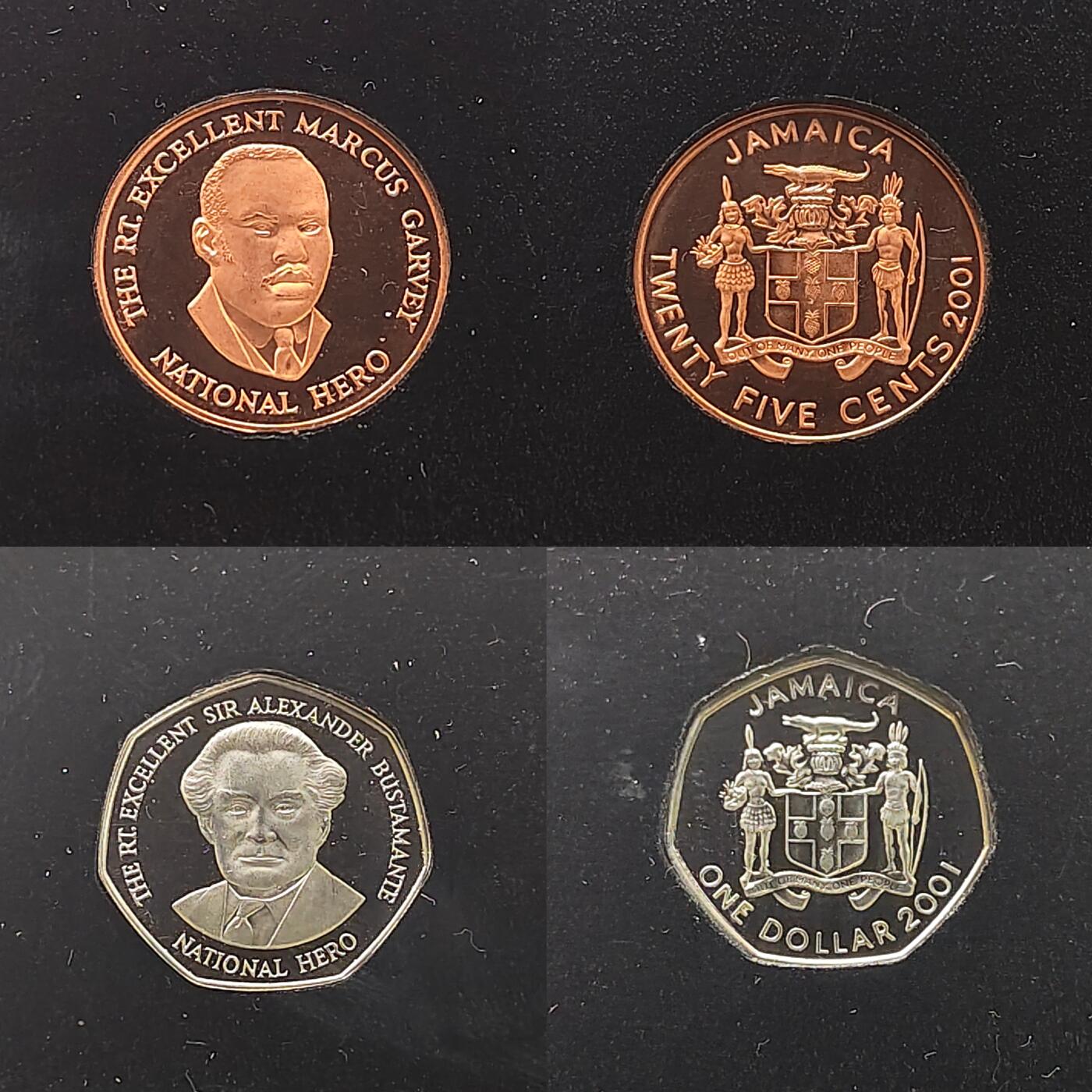 【全场包邮】纯粹捡漏拍491场（免费代拍第28场） 【罕见】牙买加2001年官方精制套币-含联合国儿童基金会精制克朗型（38.61毫米28.28克）纪念银币-量500