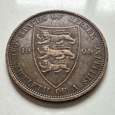 🌹外币初藏🌹🐯2026年第1场  每周二四六晚8️⃣点 接代拍 泽西岛1909年1/12先令铜币 少见品种 品相很舒服