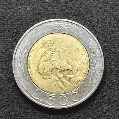 【全场包邮】纯粹捡漏拍490场（免费代拍第27场） - 圣马力诺1994年500里拉达尔马提亚圣人马力诺的生平与传说双色币