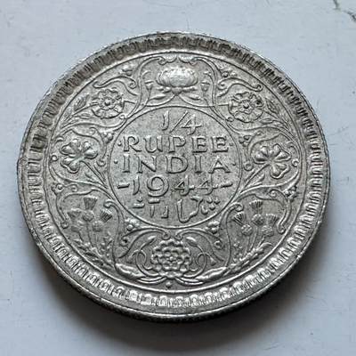 🌹外币初藏🌹🐯2026年第1场  每周二四六晚8️⃣点 接代拍 英属印度1944年1/4卢比银币 b