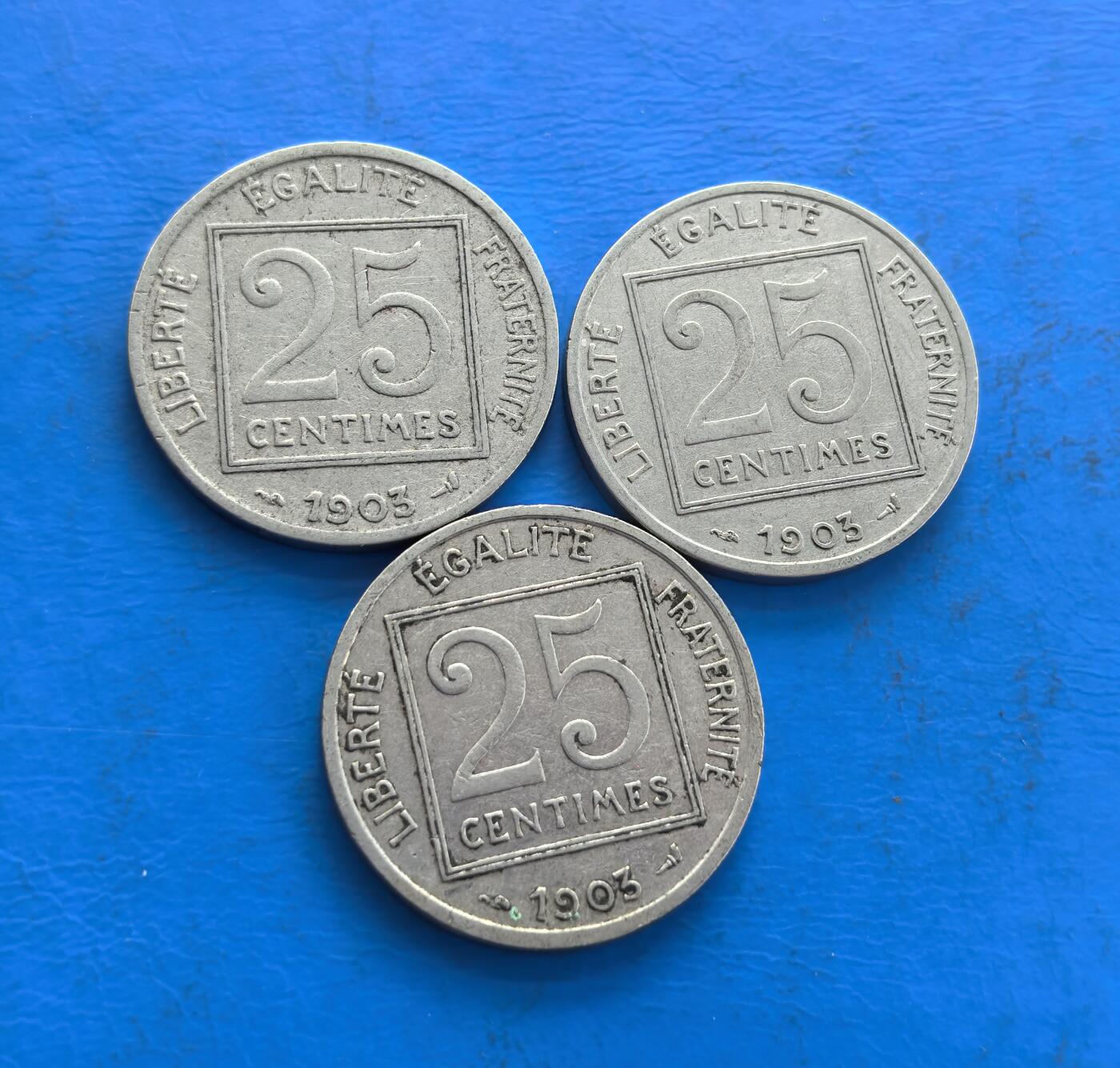 外国优质老铜币高银银币，周六九点倒数截拍，满百包邮，持续收拍 法国1903年25分3个