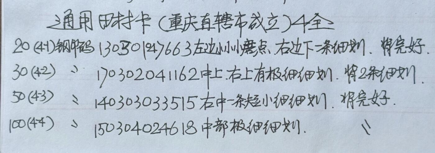 公藏第60期裸卡拍卖 通用田村卡【重庆直辖市成立】4全品相钢印码见描述。
